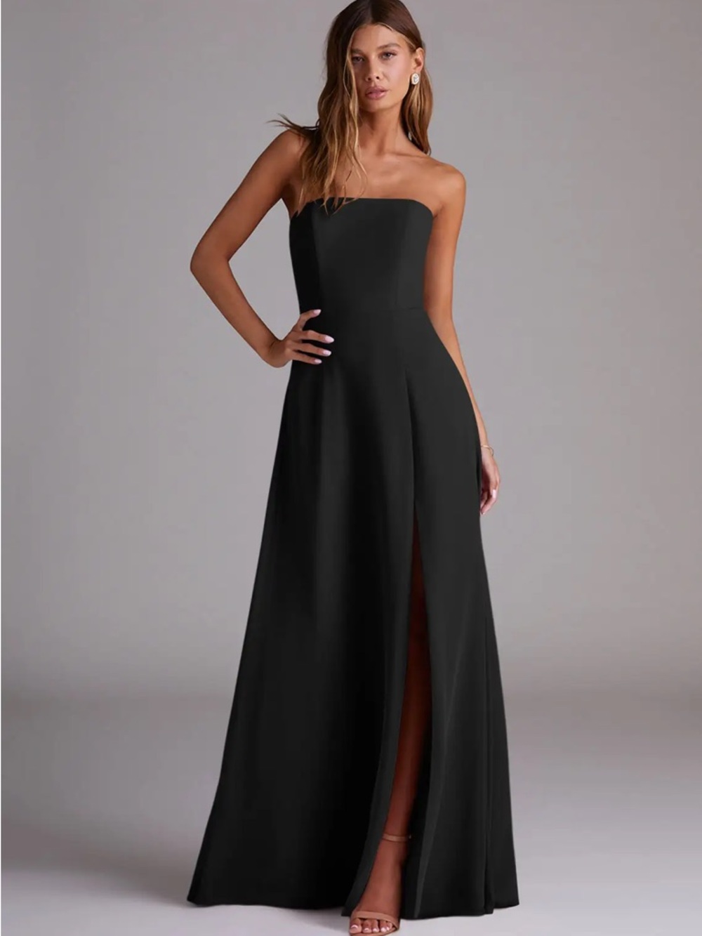 Azazie Black Strapless Gown with Side Slit